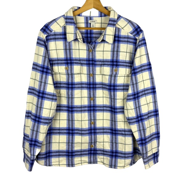 L.L. Bean Tops - L L Bean 1912 Overshirt Women Heavy Plaid Long Sleeve Flannel‎ Shirt Sz 1X Blue